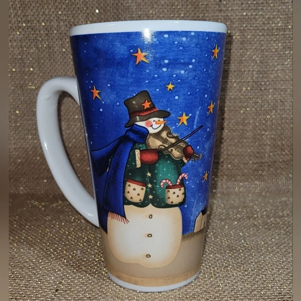 Snowman Tealight Candle Holder& Tall Latte Coffee Tea Mug Cup Christmas Gift Set